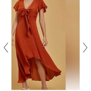 Francesca's Blue Rain Bronze Rust Tie Front Asymmetrical Midi Dress XS